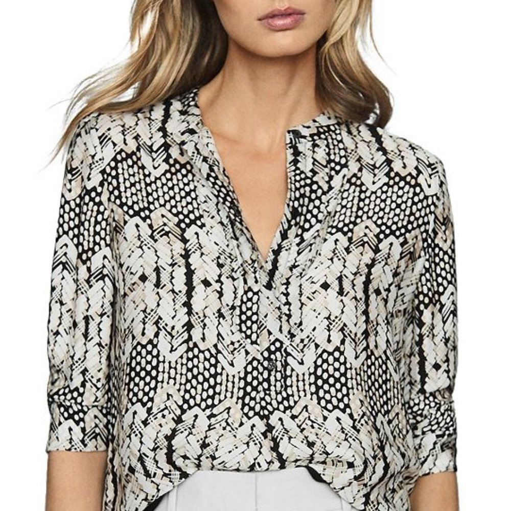 REISS Malia Arrow Abstract Print Top, Black/White (US Size 4)
